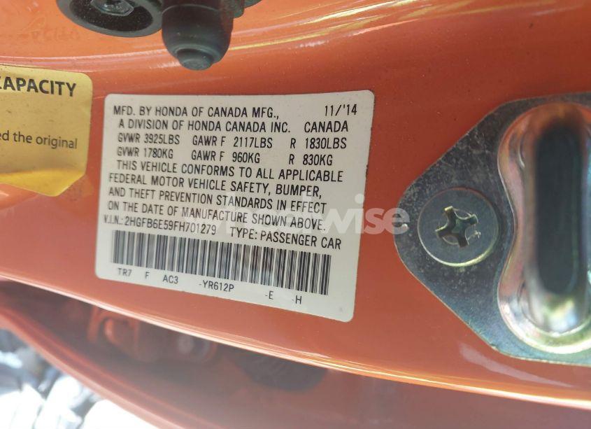 Photo 9 of 2015 Honda Civic SI (VIN 2HGFB6E59FH701279)