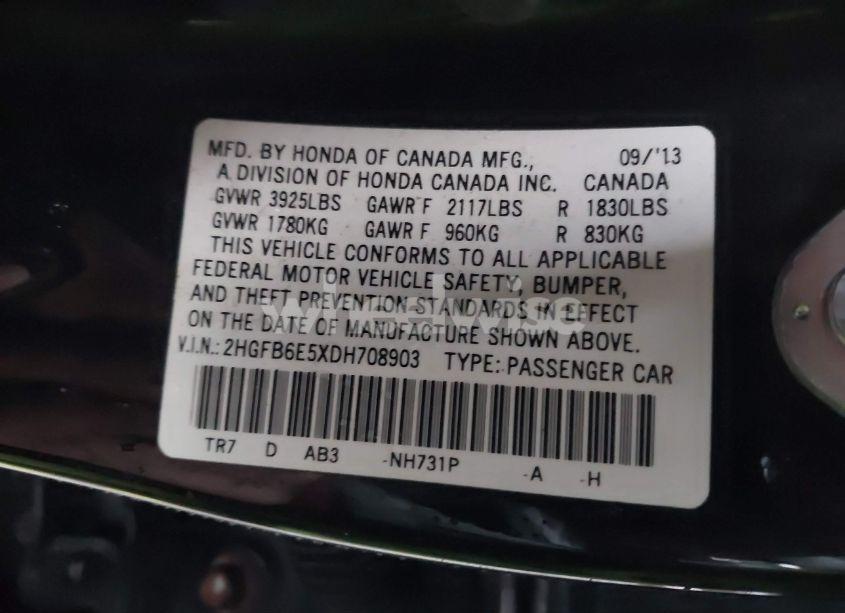 Photo 9 of 2013 Honda Civic SI (VIN 2HGFB6E5XDH708903)