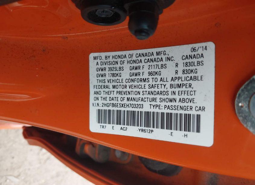 Photo 9 of 2014 Honda Civic SI (VIN 2HGFB6E5XEH703203)