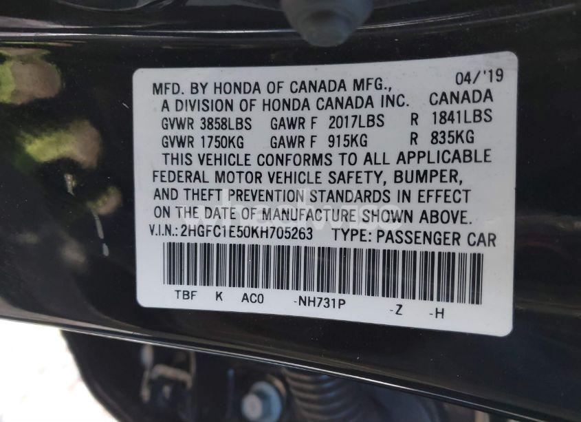 Photo 9 of 2019 Honda Civic SI (VIN 2HGFC1E50KH705263)