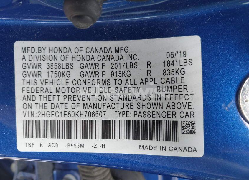 Photo 9 of 2019 Honda Civic SI (VIN 2HGFC1E50KH706607)