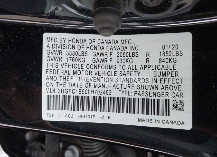 Photo 9 of 2020 Honda Civic SI SEDAN (VIN 2HGFC1E50LH702493)