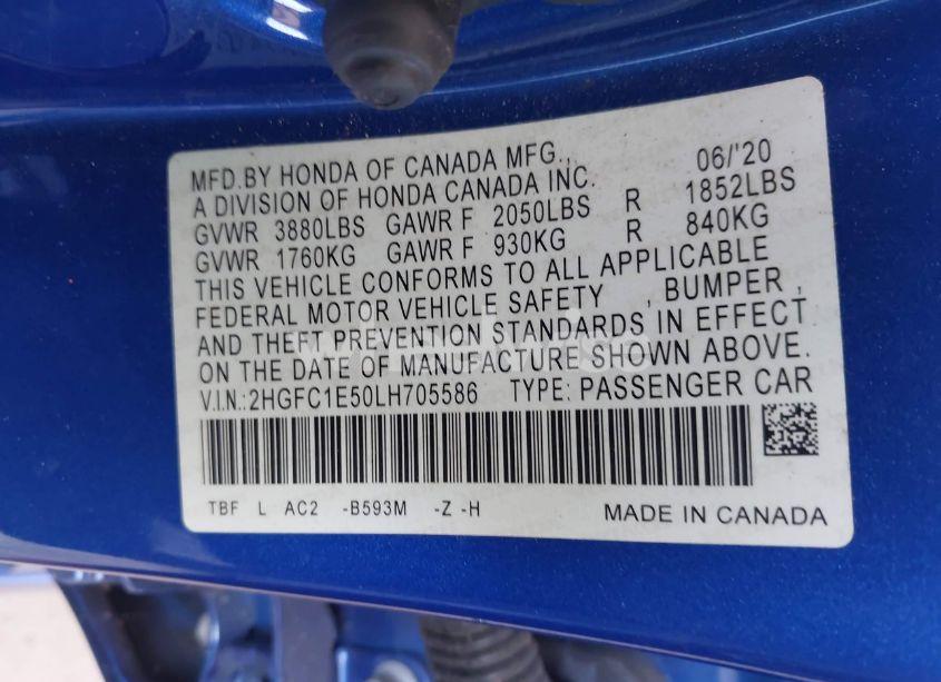 Photo 9 of 2020 Honda Civic SI SEDAN (VIN 2HGFC1E50LH705586)