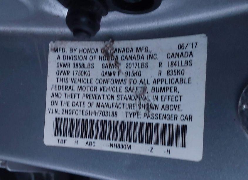 Photo 9 of 2017 Honda Civic SI (VIN 2HGFC1E51HH703188)