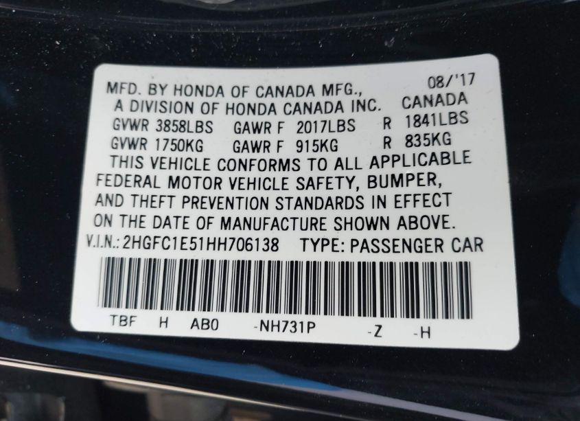 Photo 9 of 2017 Honda Civic SI (VIN 2HGFC1E51HH706138)