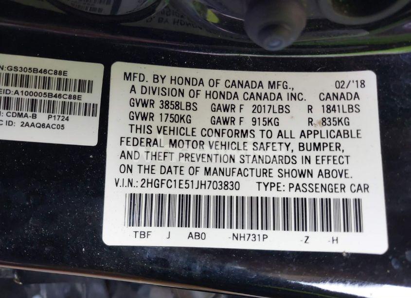 Photo 9 of 2018 Honda Civic SI (VIN 2HGFC1E51JH703830)