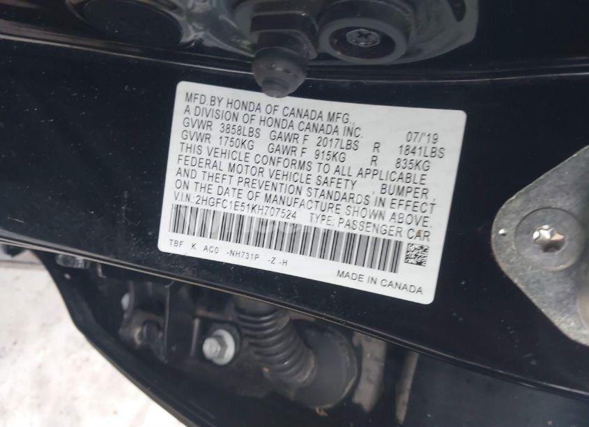Photo 9 of 2019 Honda Civic SI (VIN 2HGFC1E51KH707524)