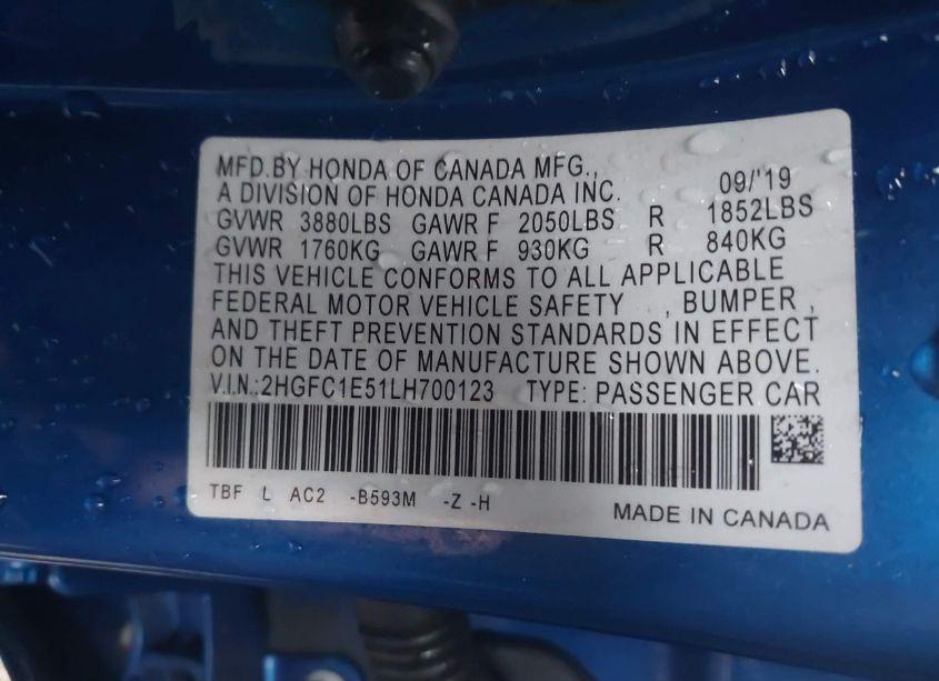 Photo 9 of 2020 Honda Civic SI SEDAN (VIN 2HGFC1E51LH700123)