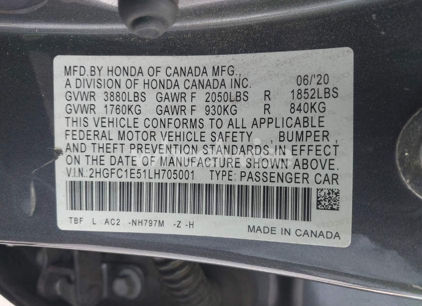Photo 9 of 2020 Honda Civic SI SEDAN (VIN 2HGFC1E51LH705001)
