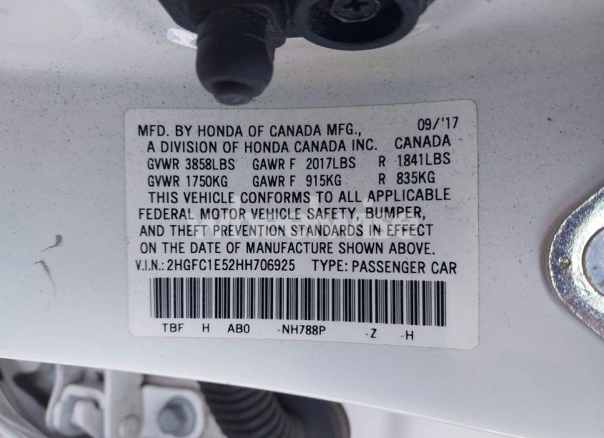 Photo 9 of 2017 Honda Civic SI (VIN 2HGFC1E52HH706925)