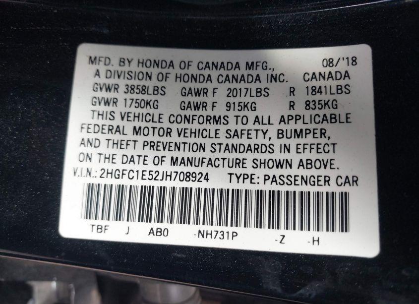 Photo 9 of 2018 Honda Civic SI (VIN 2HGFC1E52JH708924)