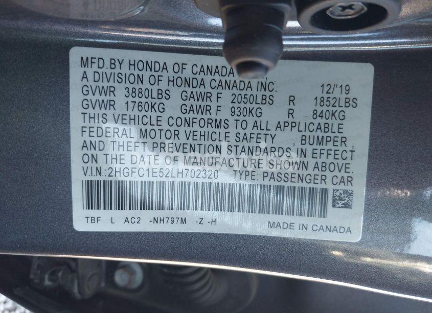 Photo 9 of 2020 Honda Civic SI SEDAN (VIN 2HGFC1E52LH702320)