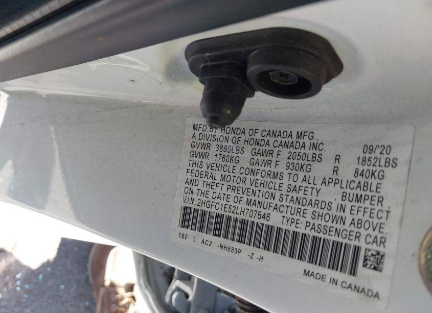 Photo 9 of 2020 Honda Civic SI SEDAN (VIN 2HGFC1E52LH707646)