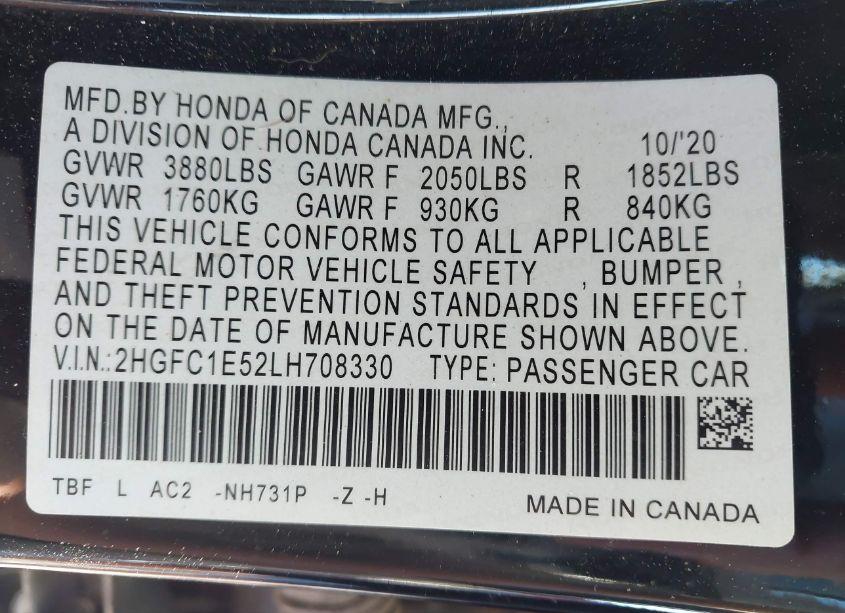 Photo 9 of 2020 Honda Civic SI SEDAN (VIN 2HGFC1E52LH708330)