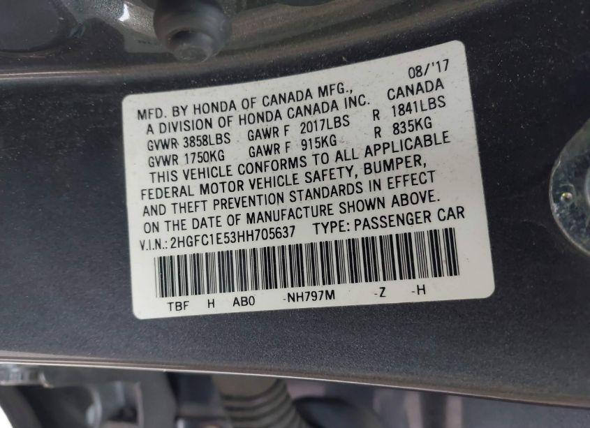 Photo 9 of 2017 Honda Civic SI (VIN 2HGFC1E53HH705637)