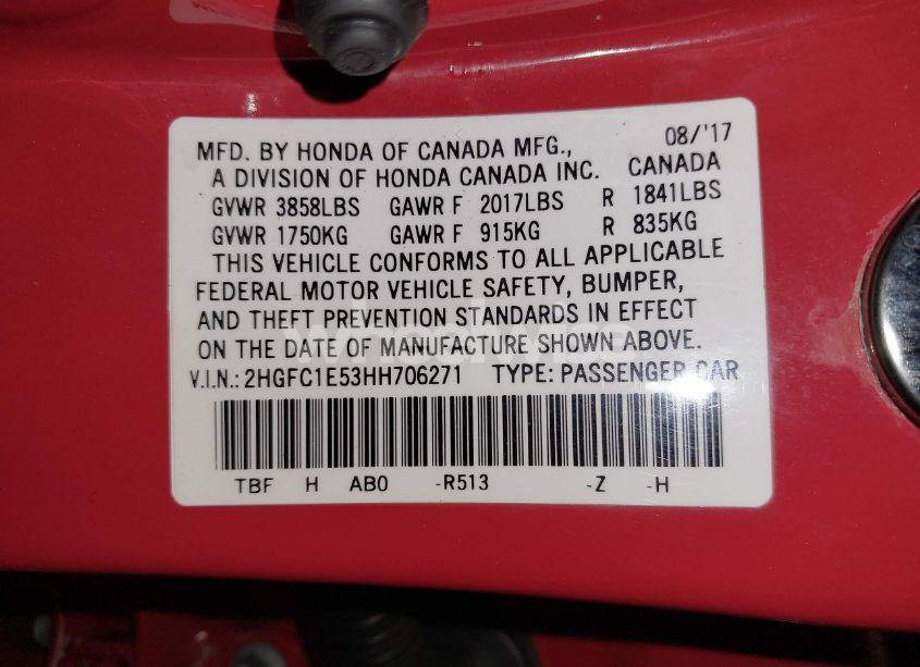 Photo 9 of 2017 Honda Civic SI (VIN 2HGFC1E53HH706271)