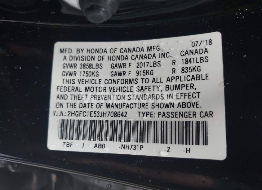 Photo 9 of 2018 Honda Civic SI (VIN 2HGFC1E53JH708642)