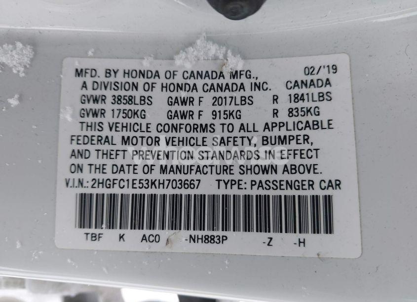 Photo 9 of 2019 Honda Civic SI (VIN 2HGFC1E53KH703667)