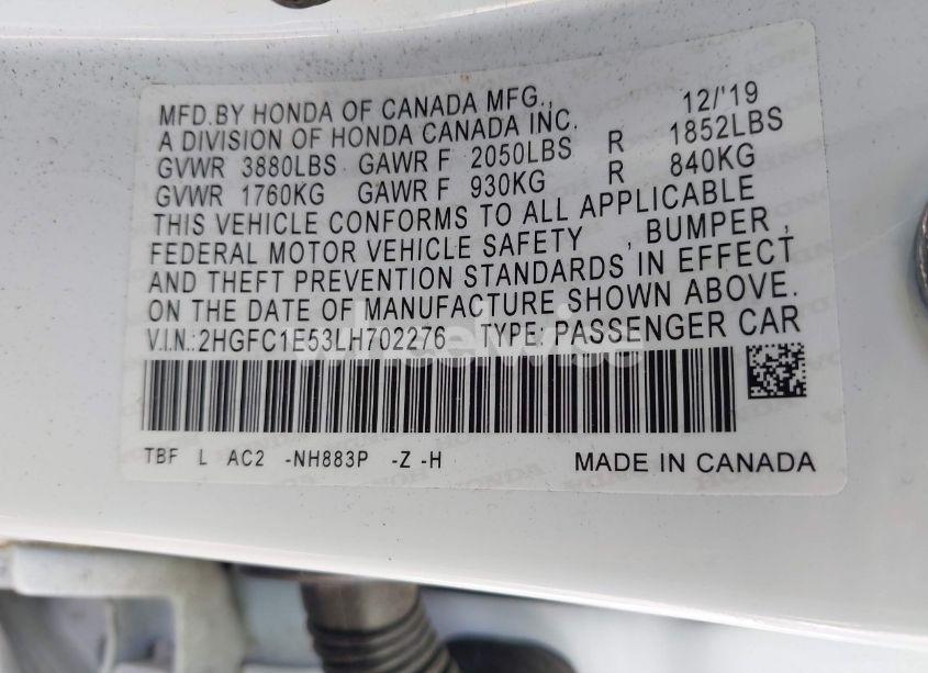 Photo 9 of 2020 Honda Civic SI SEDAN (VIN 2HGFC1E53LH702276)