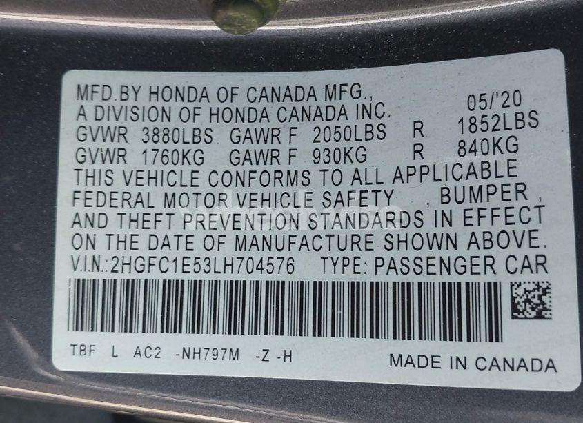 Photo 9 of 2020 Honda Civic SI SEDAN (VIN 2HGFC1E53LH704576)