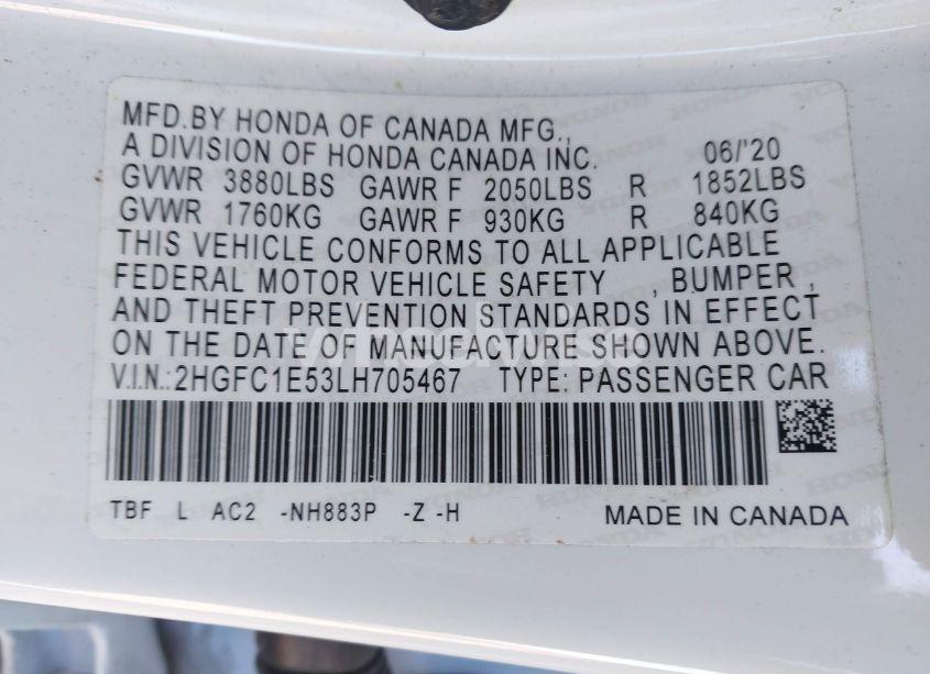Photo 9 of 2020 Honda Civic SI SEDAN (VIN 2HGFC1E53LH705467)