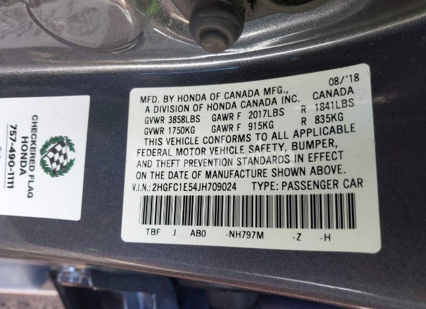 Photo 9 of 2018 Honda Civic SI (VIN 2HGFC1E54JH709024)
