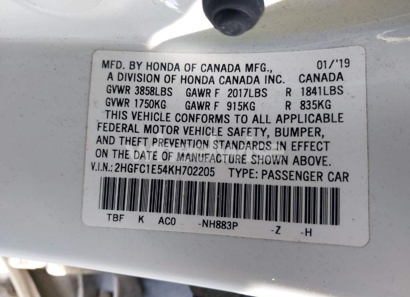 Photo 9 of 2019 Honda Civic SI (VIN 2HGFC1E54KH702205)