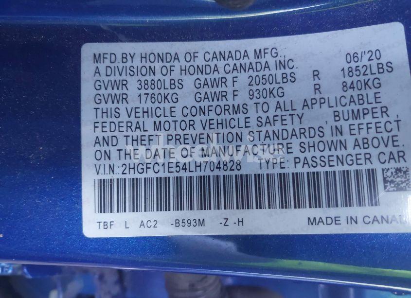 Photo 9 of 2020 Honda Civic SI SEDAN (VIN 2HGFC1E54LH704828)