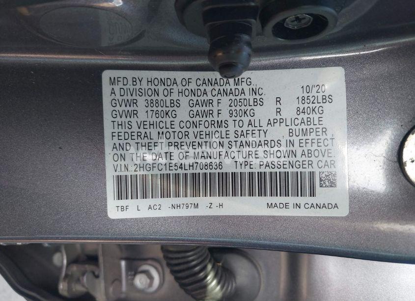 Photo 9 of 2020 Honda Civic SI SEDAN (VIN 2HGFC1E54LH708636)