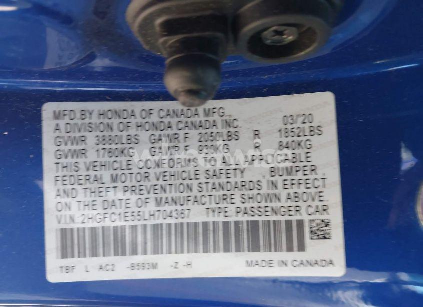 Photo 9 of 2020 Honda Civic SI SEDAN (VIN 2HGFC1E55LH704367)