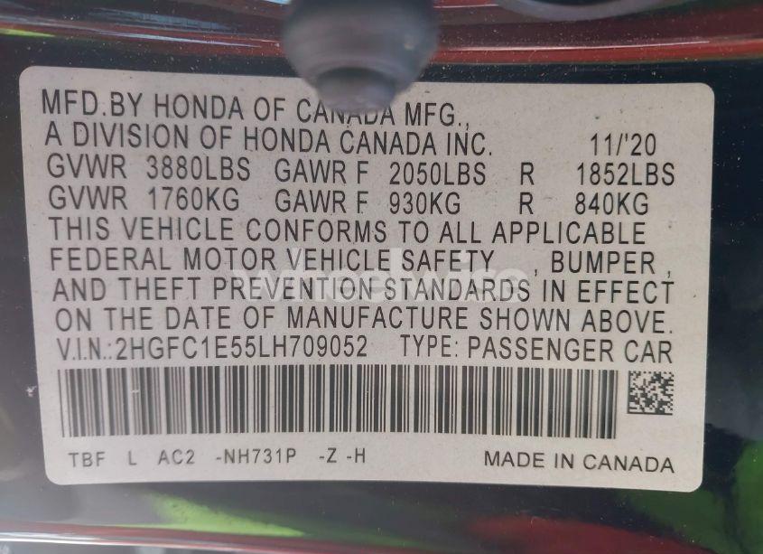 Photo 9 of 2020 Honda Civic SI SEDAN (VIN 2HGFC1E55LH709052)