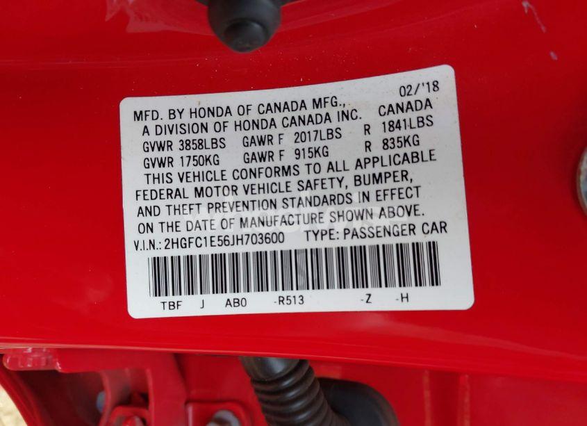 Photo 9 of 2018 Honda Civic SI (VIN 2HGFC1E56JH703600)