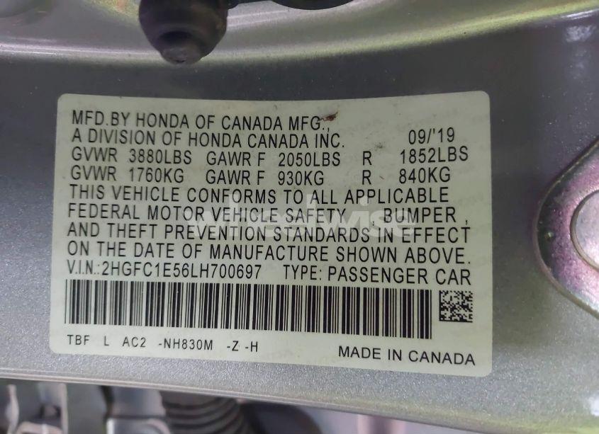 Photo 9 of 2020 Honda Civic SI SEDAN (VIN 2HGFC1E56LH700697)