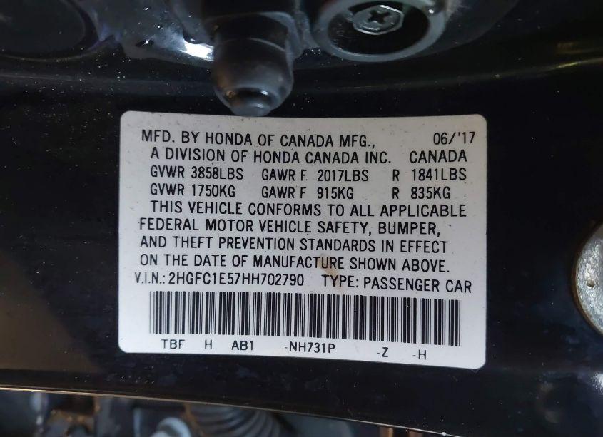 Photo 9 of 2017 Honda Civic SI (VIN 2HGFC1E57HH702790)