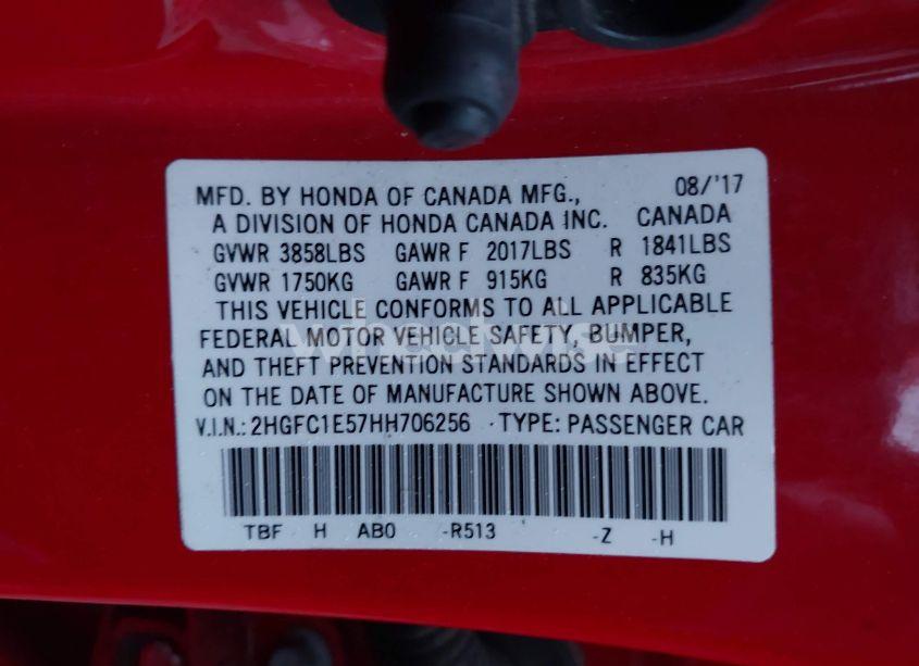 Photo 9 of 2017 Honda Civic SI (VIN 2HGFC1E57HH706256)