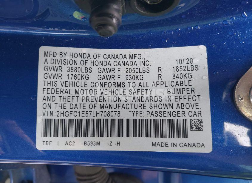 Photo 9 of 2020 Honda Civic SI SEDAN (VIN 2HGFC1E57LH708078)
