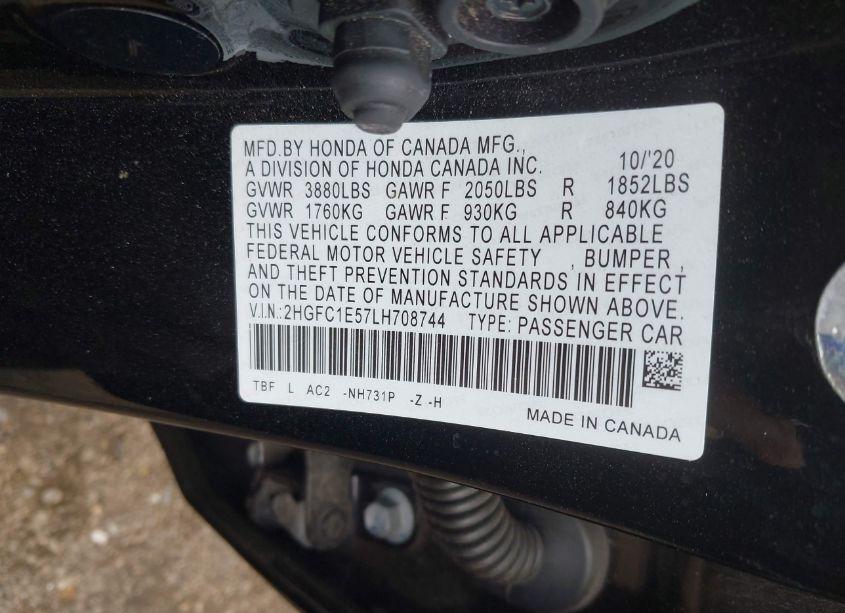 Photo 9 of 2020 Honda Civic SI SEDAN (VIN 2HGFC1E57LH708744)