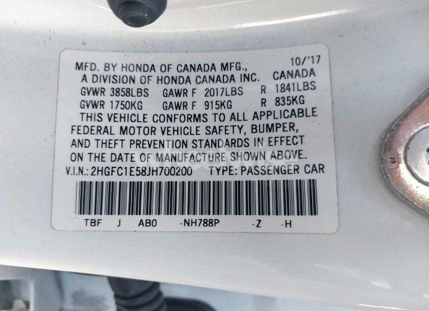 Photo 9 of 2018 Honda Civic SI (VIN 2HGFC1E58JH700200)