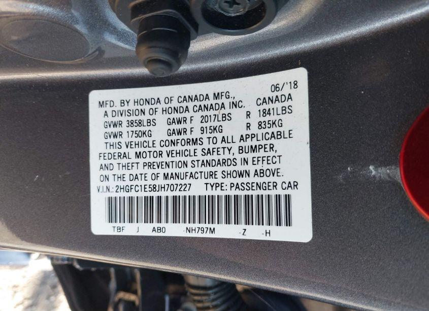 Photo 9 of 2018 Honda Civic SI (VIN 2HGFC1E58JH707227)