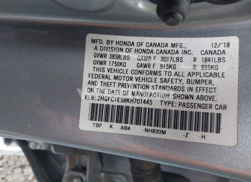 Photo 9 of 2019 Honda Civic SI (VIN 2HGFC1E58KH701445)