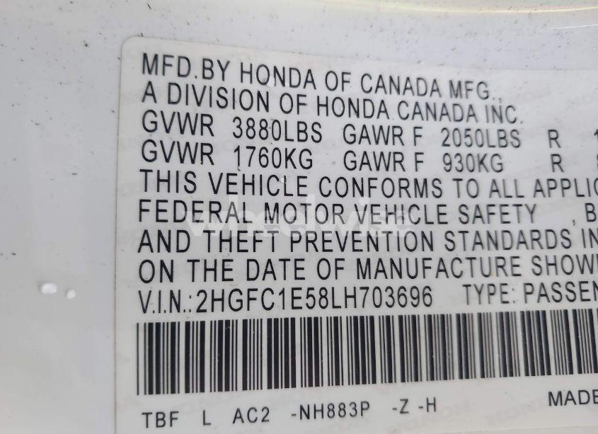 Photo 9 of 2020 Honda Civic SI SEDAN (VIN 2HGFC1E58LH703696)