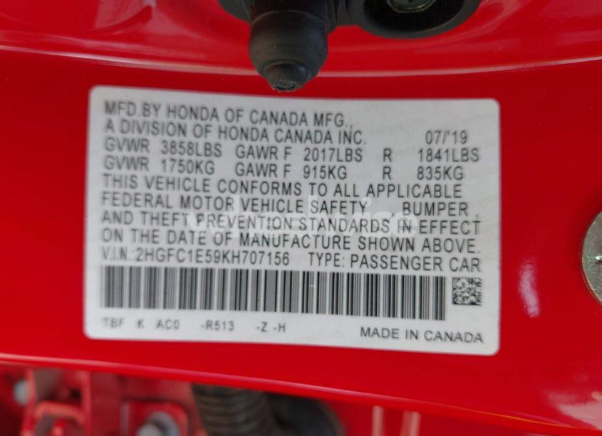 Photo 9 of 2019 Honda Civic SI (VIN 2HGFC1E59KH707156)