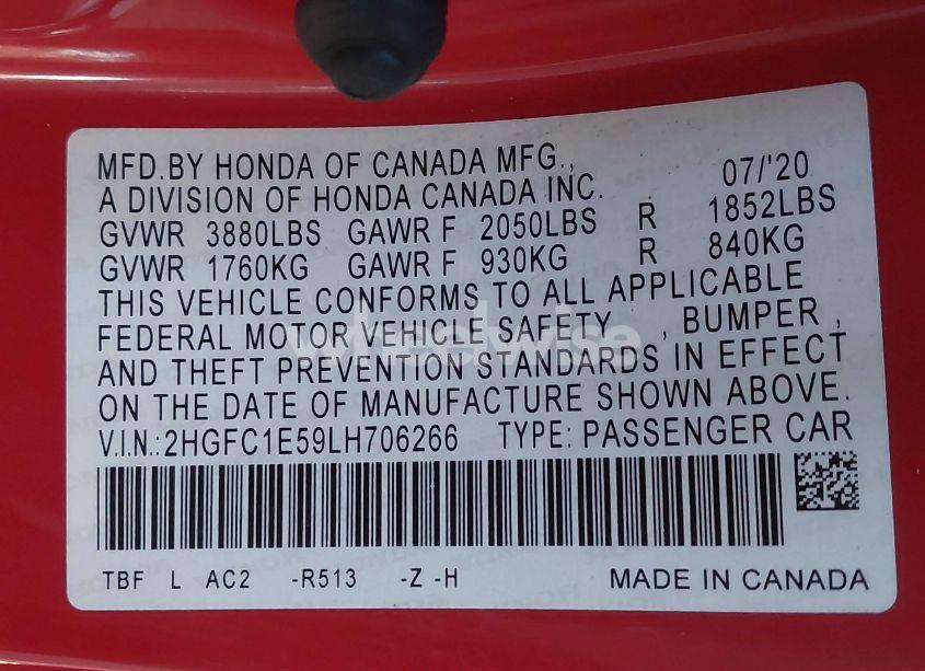 Photo 9 of 2020 Honda Civic SI SEDAN (VIN 2HGFC1E59LH706266)