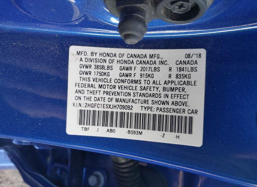 Photo 9 of 2018 Honda Civic SI (VIN 2HGFC1E5XJH709092)