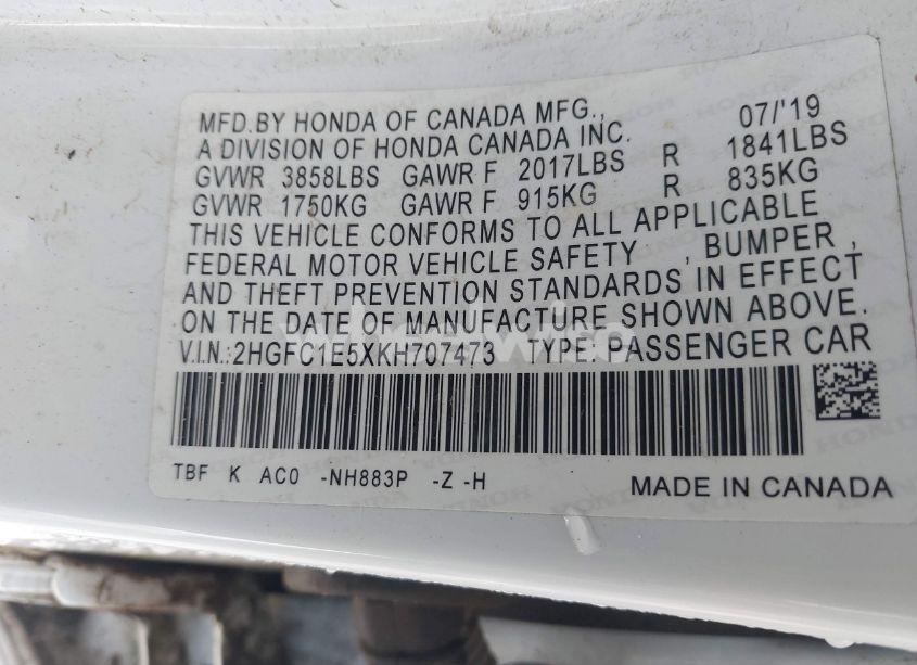 Photo 9 of 2019 Honda Civic SI (VIN 2HGFC1E5XKH707473)