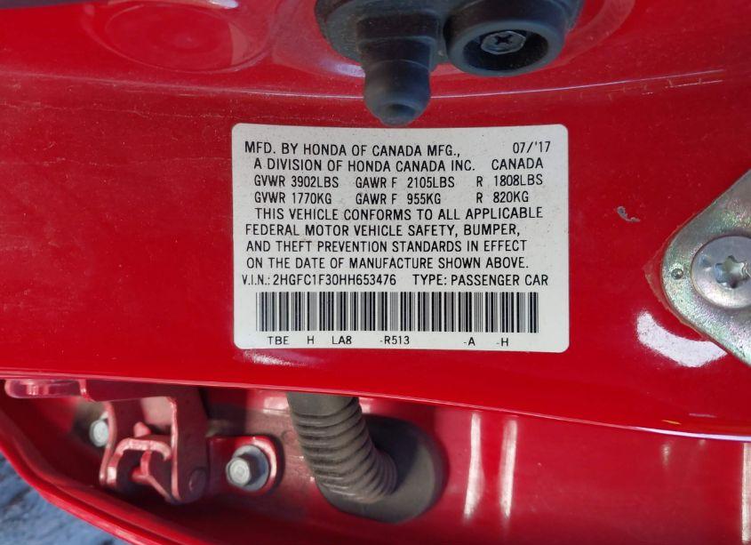 Photo 9 of 2017 Honda Civic EX-T (VIN 2HGFC1F30HH653476)