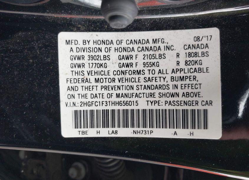 Photo 9 of 2017 Honda Civic EX-T (VIN 2HGFC1F31HH656015)