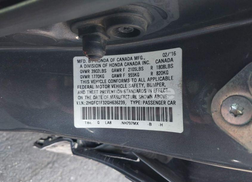 Photo 9 of 2016 Honda Civic EX-T (VIN 2HGFC1F32GH636239)