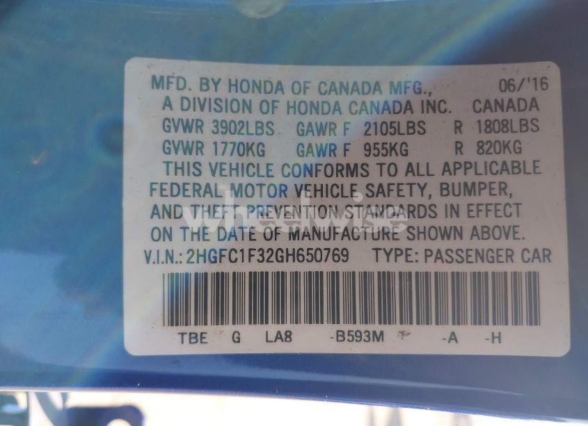 Photo 9 of 2016 Honda Civic EX-T (VIN 2HGFC1F32GH650769)