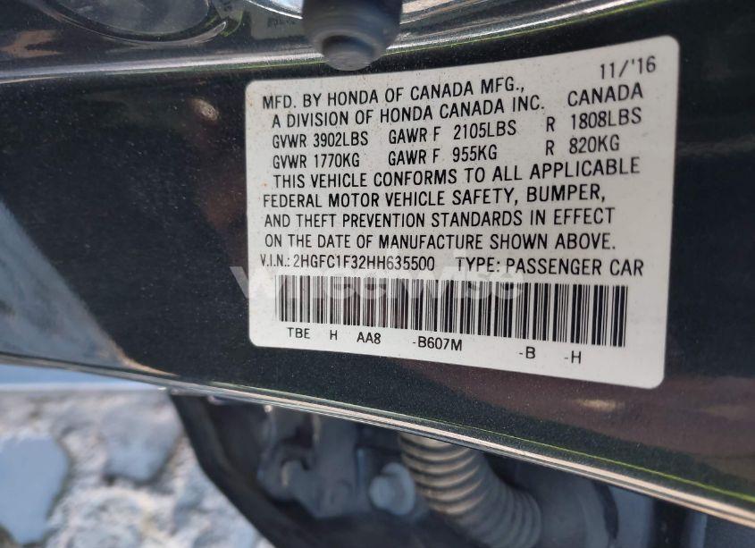 Photo 9 of 2017 Honda Civic EX-T (VIN 2HGFC1F32HH635500)